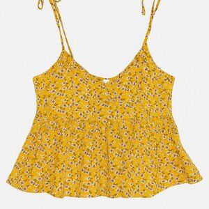 Hollister Women’s Small Yellow Floral Tie-Strap Cami Top Summer Print Tank-A194